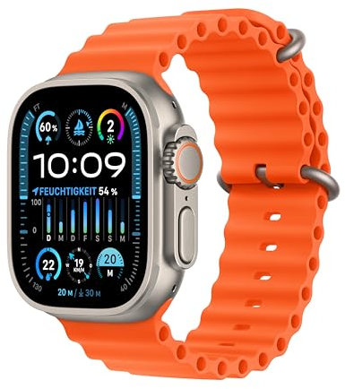 Apple Watch Ultra 2 (GPS + Cellular, 49 mm) Smartwatch mit robustem Titangehäuse und Ocean Band Armband in Orange. Fitnesstracker, präzises GPS, extra Lange Batterielaufzeit, helles Retina Display