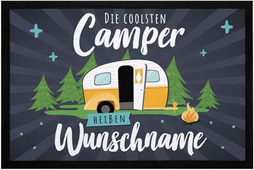 SpecialMe® Fußmatte Camping mit Spruch Die coolsten Camper heißen und personalisiert mit Name Wohnwagen Schwarz 60x40cm