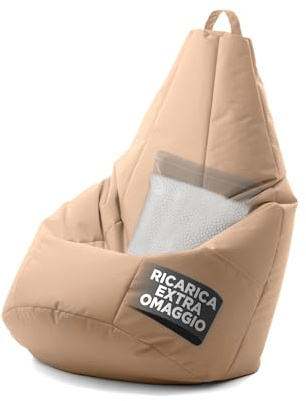 Avalon - Puff Poltrona Sacco Pera Deluxe Grande Sfoderabile, Pouf Sacco di Qualità Sartoriale, Bean Bag per Sedersi Ergonomico, Tessuto Antistrappo Impermeabile, Made in Italy(70x130cm-Ecrù)