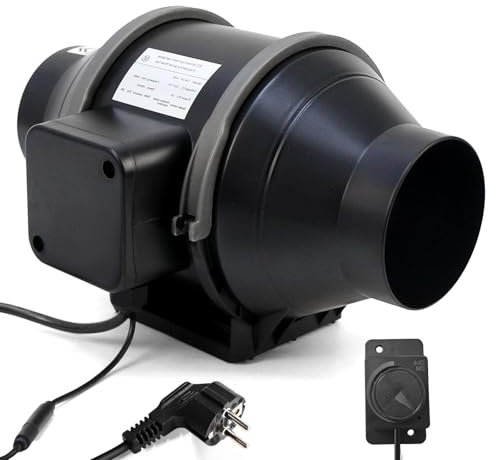 100mm Ventilador de Extracción Ajustable 360m³/h, Ventilador Extractor de Aire con Controlador de Velocidad Variable, Ventilador Extractor de Conducto para Baño, Booster, tienda de cultivo