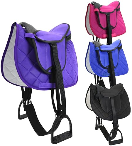 PFIFF 103120 Pro - Juego de sillines para Caballos de Madera o de Juego, Juego Completo para niños, Silla de Montar, Color Morado