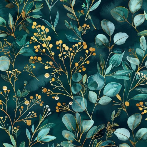 JIAOQSS Papel pintado autoadhesivo Acuarela de hojas de eucalipto verde oscuro con motivos florales Papel tapiz de vinilo impermeable para renovación para sala de estar papel tapiz de pared