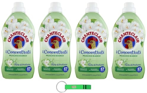 Chanteclair Lot de 4 adoucissants concentrés Musc blanc – 57 lavages, 1140 ml + porte-clés Beni Culinari