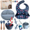FlexiTot | Coffret Repas Bebe | Assiette Ventouse pour Bébé | Couverts Bébés | Bavoir et Bol | Tasse | Cadeau Grignoteuse Bébé | Vaisselle Bebe Sans BPA | Dans un Coffret Cadeau (Bleu)