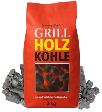 Holzkohle Grillbriketts Feuer&Flamme Premium Qualität | 3kg 10kg Made in Germany für Holzkohlegrill Smoker Briketts Kohle & HLKauf-Block (Holzkohle 3kg & HLKauf-Block)