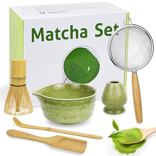Jukibole Matcha Kit, 6 Pezzi Matcha Set con Ciotola per Matcha, Frusta Matcha in Bambù, Cucchiaino, Supporto per Frusta, Macha Tea Kit per Perfetto per Preparare Tè Matcha