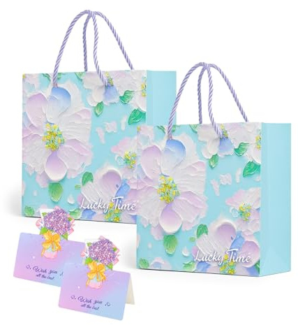 EUYKQNOI Sacchetto Regalo busta regalo compleanno Sacchetti Regalo Eleganti,2 Sacchetti Regalo in Carta con 2 Biglietti, Sacchetti Regalo con Maniglia Sacchetti di Carta per Compleanno,Matrimonio