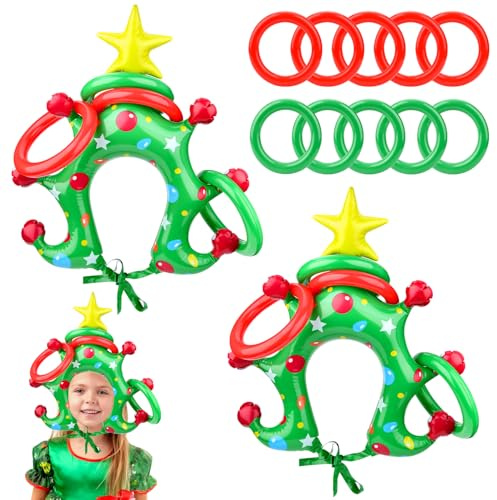 Weihnachten Aufblasbares Ringwurfspiel, Aufblasbares Weihnachtsring-Spiel Hüte für Festlicher, Weihnachten Interaktive Aktivität, Party Spielzeug, Erwachsene, Familie, Innen Außenbereich