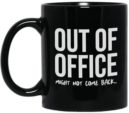 IVISION LEARNING LTD Out Of Office Funny Quote Black Ceramic Mugs, Drinking Cups, 11oz 15oz