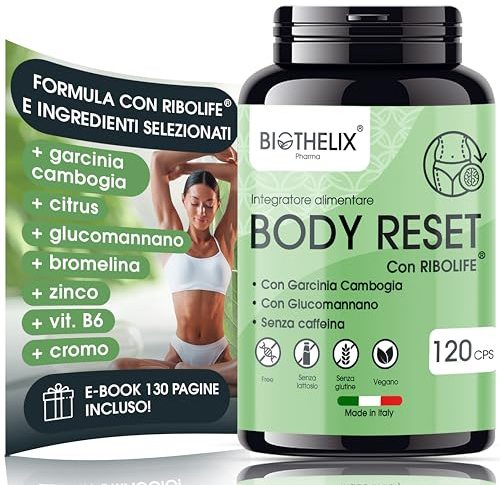 Integratore alimentare 120 cps con Garcinia Cambogia, Glucomannano, Bromelina e Ribolife®+ Ebook Digitale Psico Reset