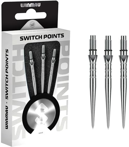 WINMAU - Punte Switch - Punta in acciaio al carbonio - Meccanismo di cambio rapido filettato - 1 set per confezione - Asta effetto argento 40mm - Accessori professionali per freccette