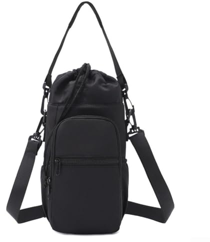 Sac de transport isotherme pour bouteille d'eau avec sangle et poche pour téléphone – Rangement multi-poches pour bouteilles de 1,2 l – Support bandoulière étanche pour l'extérieur (noir)