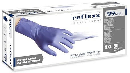 REFLEXX R99/XXL hirisk, Die hohe Widerstand puderfrei Nitril Handschuhe Gr 8,9, Gr. XXL, Blau (50 Stück)