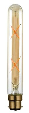 dc Voltage Lampadina tubolare T185 4 W dimmerabile, attacco a baionetta B22, luce bianca calda, 2700 K, lampadina a filamento LED Edison, in vetro ambrato retrò, stile vecchio stile, lampada