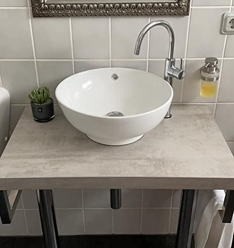 Aufsatzwaschbecken Rund 43x 17 cm mit Überlauf Waschbecken Waschschale Weiß Keramik Aufsatzwaschschale