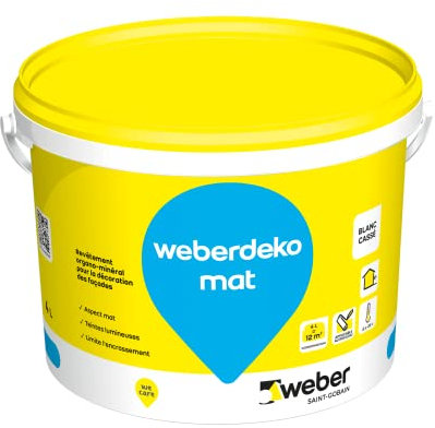 Weber Peinture pour façade, Blanc cassé 4L, finition et décoration des façades neuves et anciennes, Weberdeko mat