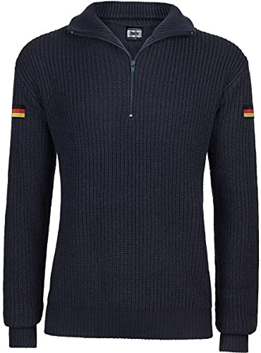 BWuM Pull armée allemande Troyer avec drapeaux - En tricot - Avec fermeture Éclair - Style militaire, Bleu marine, XXL