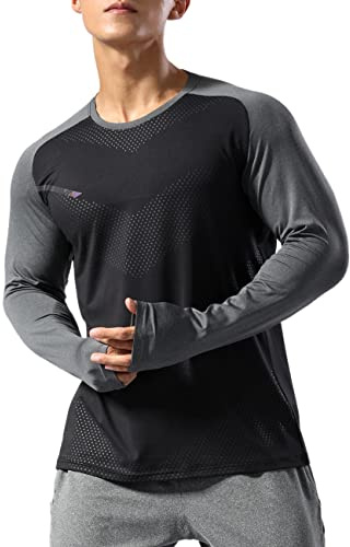 Hombre Camisetas de Running Ropa Corriendo de Manga Larga Secado rápido Reflectante 2101 Negro Hit Gris M