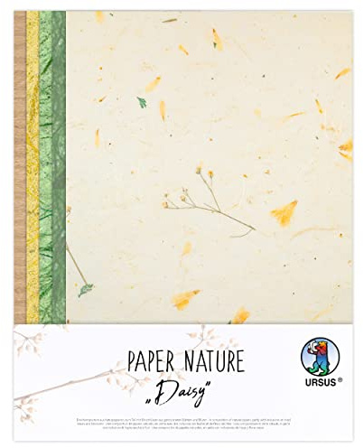 Ursus 61620002 – naturpapper Daisy, 10 ark, 23 x 33 cm, med gräspapper och halmsilke, för kreativt hantverk