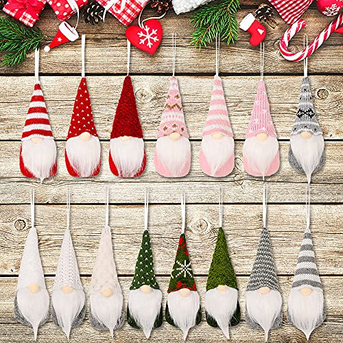 KAHEIGN 15 st hängande tomtar i julgranen, 15 stilar hängande skandinavisk tomte älva plyschtomtar handgjorda svenska tomte dockor prydnader för jul festdekorationer (15 x 7 cm)