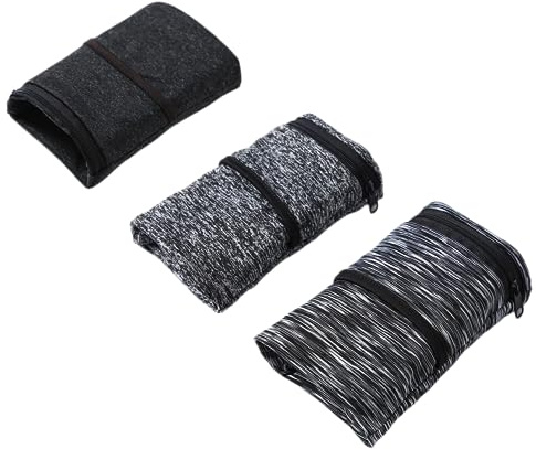 Handledsväska, sport handledsväska med dragkedja, för löpning, jogging, promenader, promenader, cykel och yoga etc (L, svart + grå + dull svart)