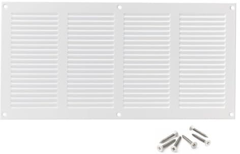 400x200mm Griglia di Ventilazione in Acciaio Bianco con Zanzariera - Griglie di Aerazione in Metallo