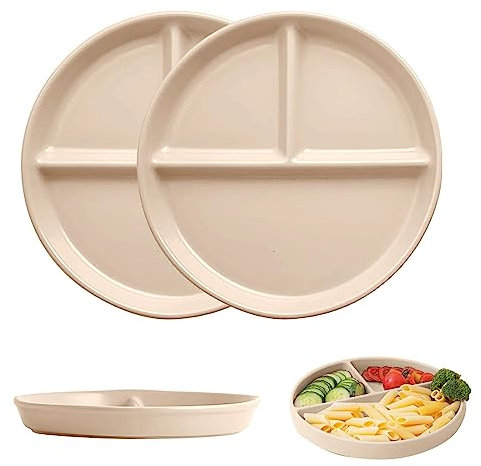 MUNSKT 2 geteilte Diätteller, 22,9 cm, unzerbrechlich, wiederverwendbar, Portionskontrolle, 3 Fächer, Teller für Erwachsene, Kinder, Picknick, Abendessen, mikrowellen- und spülmaschinenfest