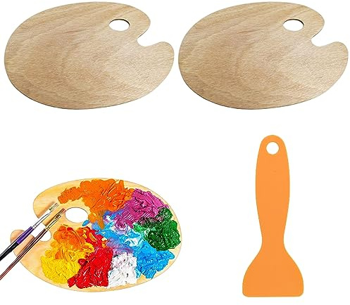 Mischpalette Holz,Holz Palette mit Daumenloch,Ovale Holzpalette Malen, Malpalette Palette,Mischpalette Farben für öLfarben Acrylfarben Aquarell,20x30cm,2pcs