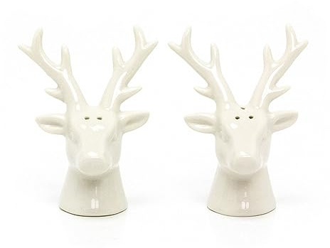 Carousel Home Ceramic Reindeer Salt & Pepper Set | Christmas Salt and Pepper Pots Salt and Pepper Shakers | 2 Piece Stag Cruet Set Salt and Pepper Pots