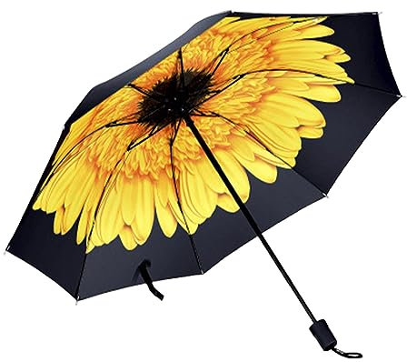 Stützschirm Damen Dreifach gefalteter Regenschirm, Neuer kreativer, ultraleichter, einlagiger Kleiner schwarzer Regenschirm, Sonnenblumen-Sonnenschutz, Regenschirm, Sonne (Yellow, One Size)