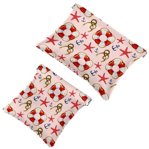 2 PCS Rope & Lifebuoy Pocket Cosmetic Bag, Self-Closing Shrapnel Makeup Pouch, Portable No Zipper Mini Travel Make Up Bag for Headphones Coin Lipstick Cosmetics Earphones Jewelry Organizer