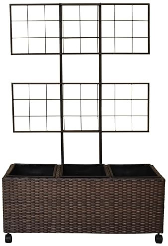 Dehner Spalierkasten Lili, Pflanzkasten frostbeständig/UV-beständig/wetterfest, ca. 85 x 130 x 30 cm, inkl. Rollen / 3 Pflanzeinsätzen, Polyrattan, braun