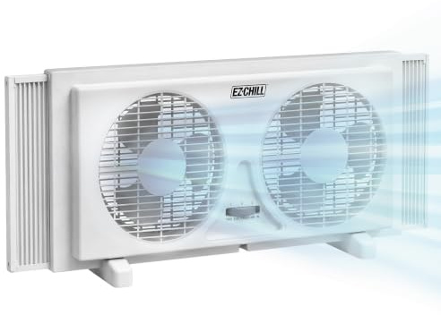EZ-CHILL Ventilador de ventana doble de 22,9 cm con control de flujo de aire reversible manualmente, expansores de bloqueo automático, 2 velocidades, ventilador doble, escape, flujo de aire de 3 m/s