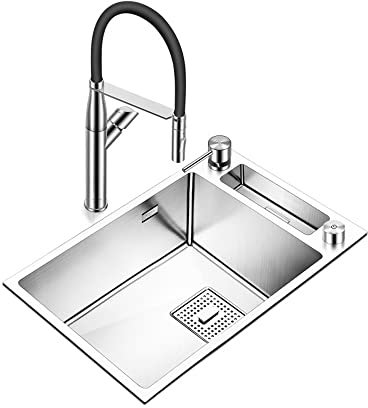 YXFAZPP Thickened 304 Stainless Steel Kitchen Handmade Sink Large Single-slot Washbasin Washbasin Set Under-counter Basin (75 * 42cm)