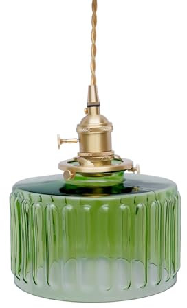 MEHOOSPVN Green Glass Pendant Lighting Ceiling, Glass Pendant Light, Vintage Green Light Shade, Green Hanging Lights for Living Room Bedroom, Pendant Lighting Easy Fit Shade Elegant Green, Dia 17.5cm