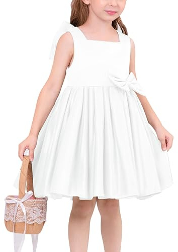 OMEWEE Robe B�b� Petites Filles Bowknot Tutu Princesse Robe de Bapt�me Fille Tutu Dress avec N�ud Papillon Robe de Soir�e de Mariage de Demoiselle d'honneur 1-3 Ans Blanc 2-3ans