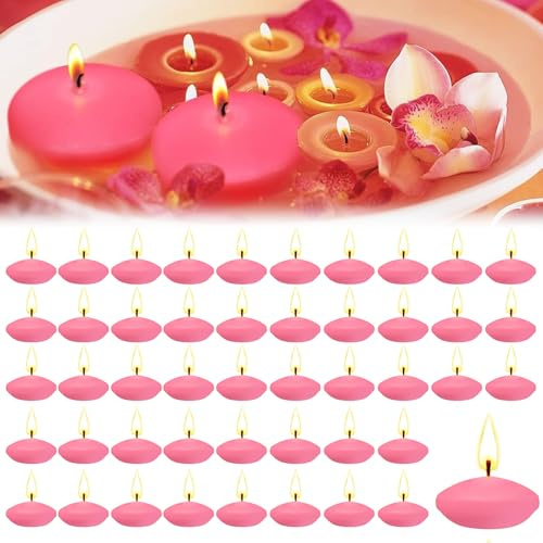 Hengrongshen 50 Piezas Velas Flotantes para Agua Rosa, 3,5 CM Velas Flotantes Sin Perfume, Humo y Goteo, Velas Flotantes para Piscina, San Valentín, Bodas, Vacaciones, Fiestas (Rosa)