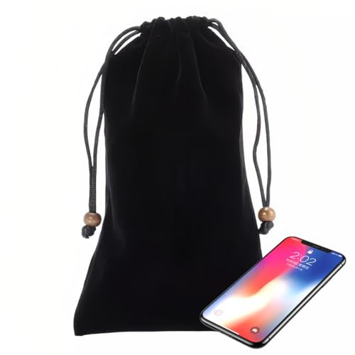 QOMJUFA Universal Handytasche 11 * 19 cm, Handysocke für Gängige Smartphone, Handy Tasche Schwarz mit Kordel, Tasche für Powerbank, Handy Zubehör, Beutel Kopfhörer