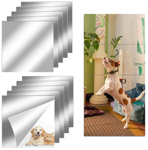 Mulomir ramlös väggspegel, flexibel spegel, självhäftande kakelspegel, ej glas gör-det-själv akryl väggdekoration dekorationsspegel för heminredning (10 st, 20 x 20 cm, 0,2 mm)