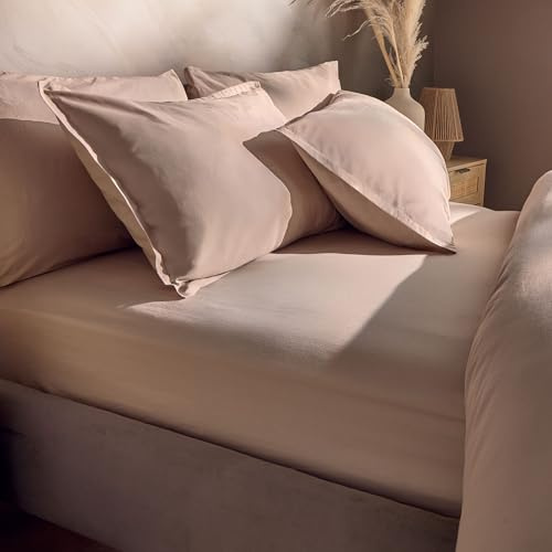 Silentnight Washed Cotton Rich Fitted Sheet - Soft Stylish Linen-Look Comfortable Bottom Sheet - Deep Fit with Elasticated Corners - Breathable Fabric Machine Washable, Single Bed Mattress, Natural