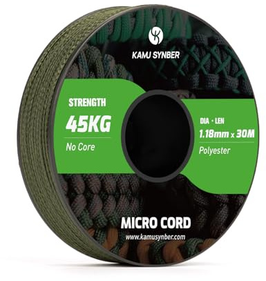Kamu Synber Micro Cuerda 1.18mm Paracord Cordón 30M Bobina para Bricolaje, Manualidades, Pulseras, Joyas | Soporta 45kg | Verde Militar