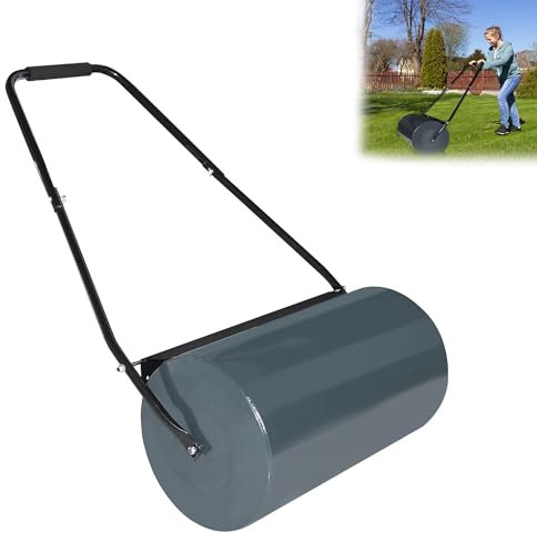 YRHome Rodillo de mano para césped, 57 cm, 46 l, volumen de llenado, metal, para jardín, aireador de césped, rellenable con agua/arena, diámetro de 32 cm, para césped y agricultura (antracita)