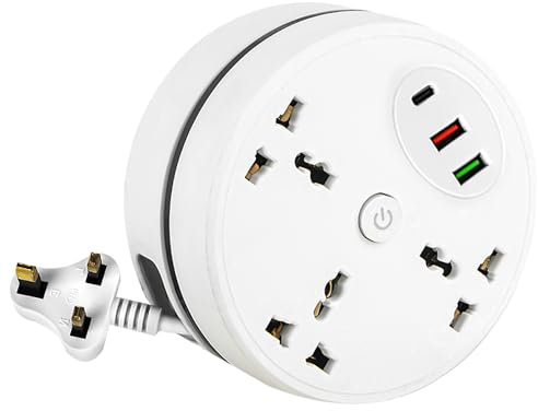Rppiup Extension Lead With USB Slots, 2.8m Plug Extension Socket With 3-Outlet Surge, 1 Pd+2 USB Ports, Rollable Retractable Travel Extension Lead, 2500w 10a Multi Power Strip for Home Office Travel