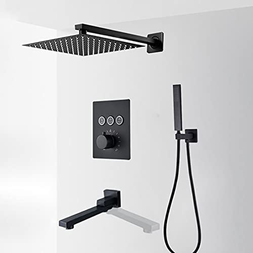 de Grifo de Ducha de baño termostático con un de Cabeza de Ducha de Lluvia Cuadrada con Ducha de Mano y Picos de bañera, Grifo de bañera montada en la Pared, 12 Pulgadas