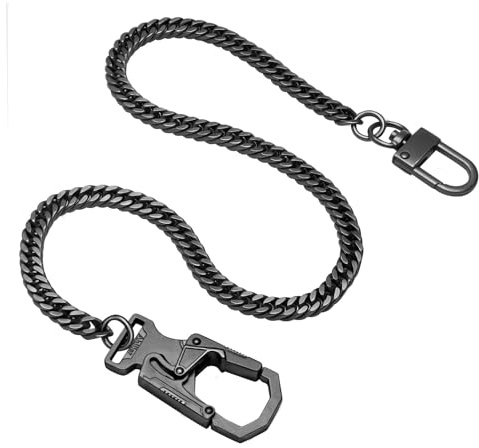 Ahiller Cadena de cartera de motociclista punk para hombres y mujeres, cadena de pantalones de acero inoxidable resistente con cierre de doble bloqueo (LJKJRL-BK-Gunmetall-1P)