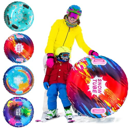 Fancysky Tube à Neige Gonflable avec 2 Poignées – Traîneau à Neige d'hiver de 80 x 80 Cm pour Tous Les Âges, Luge Gonflable avec Poignées, Vivez des Aventures Hivernales Inoubliables (Pois Rouges)