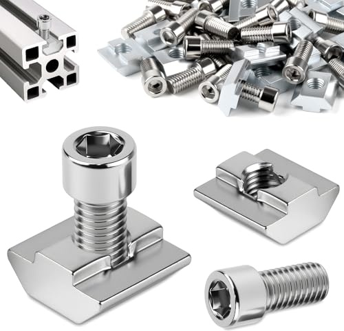 Sturiz 140 pezzi di pietre per scanalature M6, set da 70 pezzi a T, guida M6 e 70 viti serie 3030, dadi scorrevoli, dado scorrevole per profilo in alluminio, scanalatura di estrusione, guida