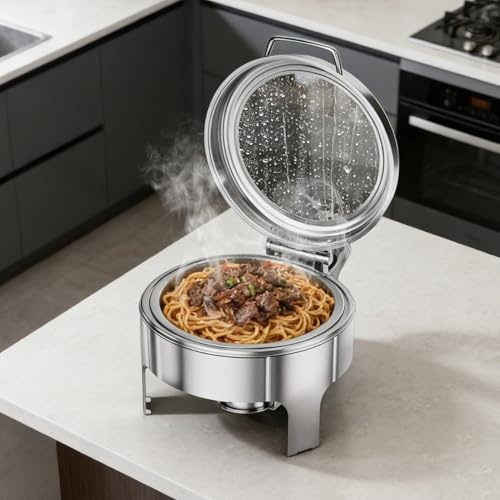 Chafing Dish Buffet, scaldavivande in acciaio inox, 6 l, con coperchio in vetro visibile, contenitore termico rotondo per cibo, scalda buffet, per catering party