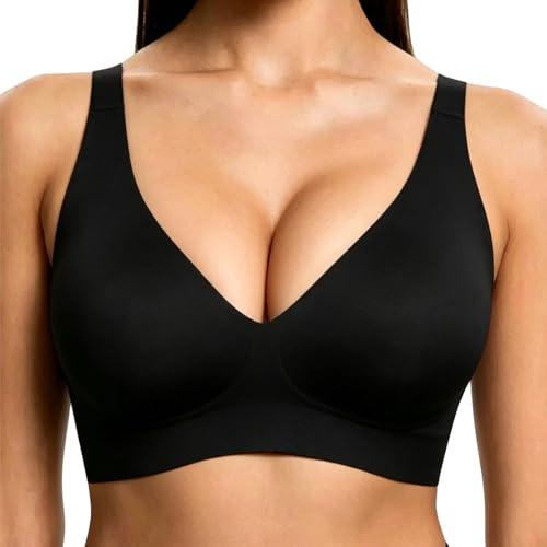 ZUIMEIHQH Jelly Bras for Women UK, Leopard Print Deep V Push Up Bra, Plus Size Wireless Comfort Wide Strap Everyday Sleep Jelly Bra