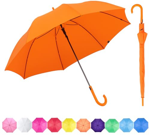 RUMBRELLA Orange UV Stick Umbrella Auto Open UPF 50+ with J Hook Handle 51IN